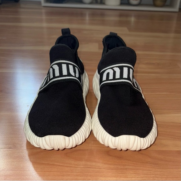 MIU MIU $950 Calzature Donna Black Platform Logo Band Knit Sneakers Size 7.5/8